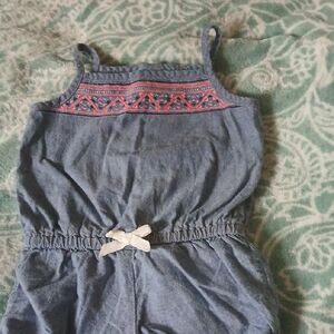 12m Girls Denim Blue Jumpsuit with Embroidered Detail